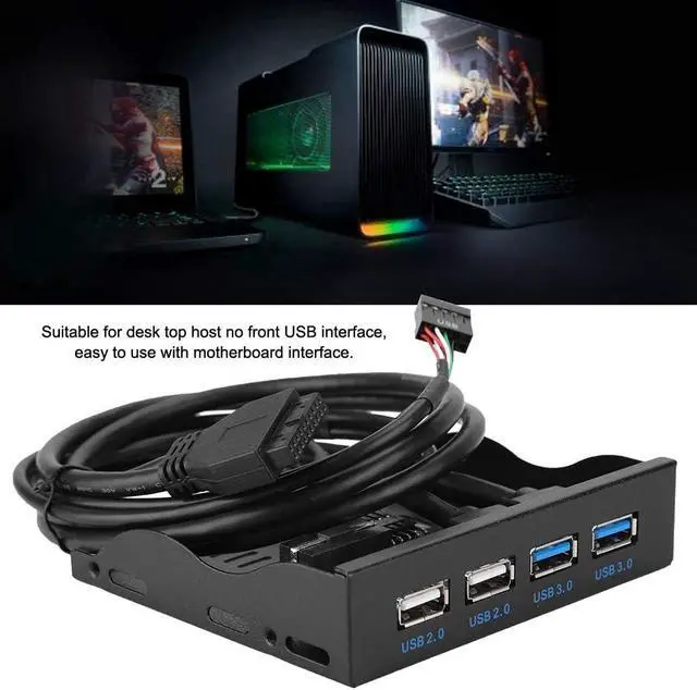 Alt view image 4 of 7 - 3.5in USB Front Panel, High Speed 4 Ports 2 USB 3.0+2 USB 2.0 Hub, 19PIN/9 Pin 3.5 inch Metal Front Panel Connector, for PC Computer Motherboard