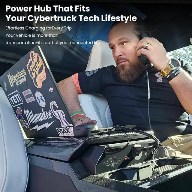 Alt view image 2 of 7 - Cybertruck Multi-Ports USB Hub for Cyber Truck 2023+ Center Console Hidden Fast Charger with Retractable Cable Dual USB-C Ports Docking Station Accessories (for Cybertruck 2.0)