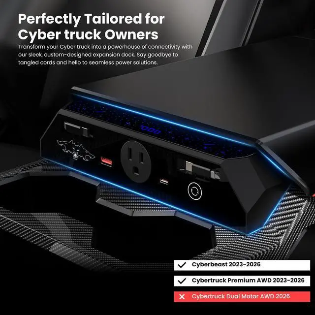 Alt view image 3 of 7 - Cybertruck Multi-Ports USB Hub for Cyber Truck 2023+ Center Console Hidden Fast Charger with Retractable Cable Dual USB-C Ports Docking Station Accessories (for Cybertruck 2.0)
