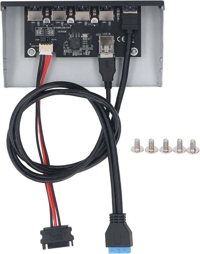 Alt view image 6 of 7 - 5.25 Inch Front Panel Hub, 5 Ports USB 3.2 GEN1 Optical Drive Front Panel USB Hub 19PIN, USB3.2 GEN1 X 5 Internal USB Hub for 8, 10, 2003, for OS X, for Linux Systems