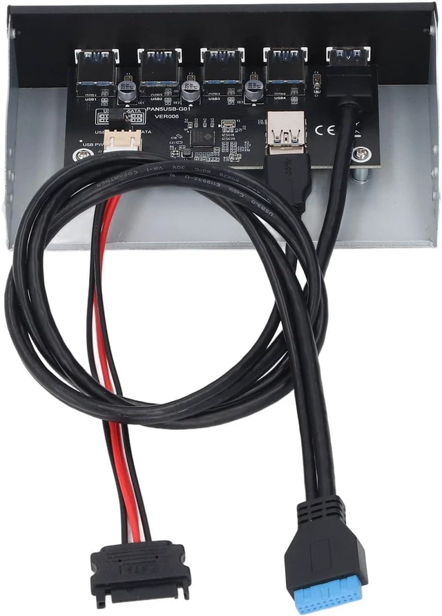 Alt view image 7 of 7 - 5.25 Inch Front Panel Hub, 5 Ports USB 3.2 GEN1 Optical Drive Front Panel USB Hub 19PIN, USB3.2 GEN1 X 5 Internal USB Hub for 8, 10, 2003, for OS X, for Linux Systems