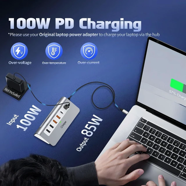 Alt view image 6 of 7 - intpw USB C Hub, P9 PRO USB C Hub Multiport Adapter with 4K HDMI, PD 100W, Type-C & 2 USB A 3.2 10Gbps, 2 USB A 2.0, SD/TF Card Reader, Aluminum USB Hub for Laptop, iPhone 17 Series, MacBook, iPad
