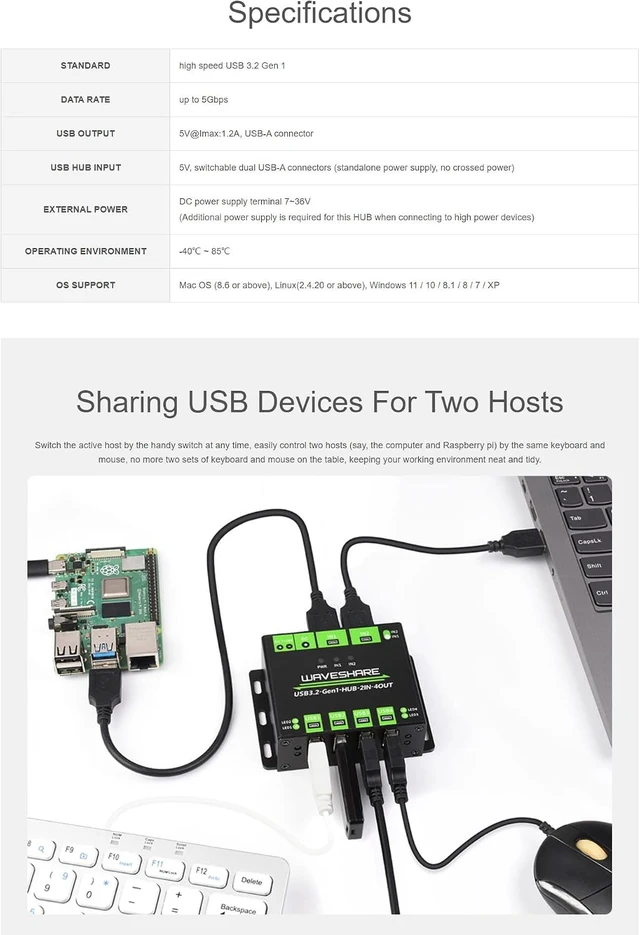 Alt view image 5 of 7 - Industrial Grade USB 3.2 HUB, Switchable Dual Hosts, Multi Protections, Extending 4X USB Ports, 2 in 4 Out, Multi OS