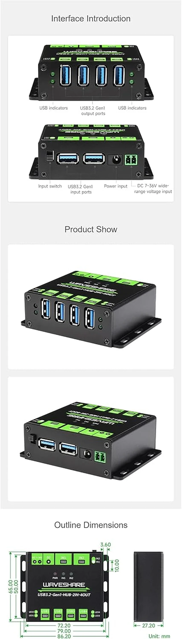 Alt view image 7 of 7 - Industrial Grade USB 3.2 HUB, Switchable Dual Hosts, Multi Protections, Extending 4X USB Ports, 2 in 4 Out, Multi OS