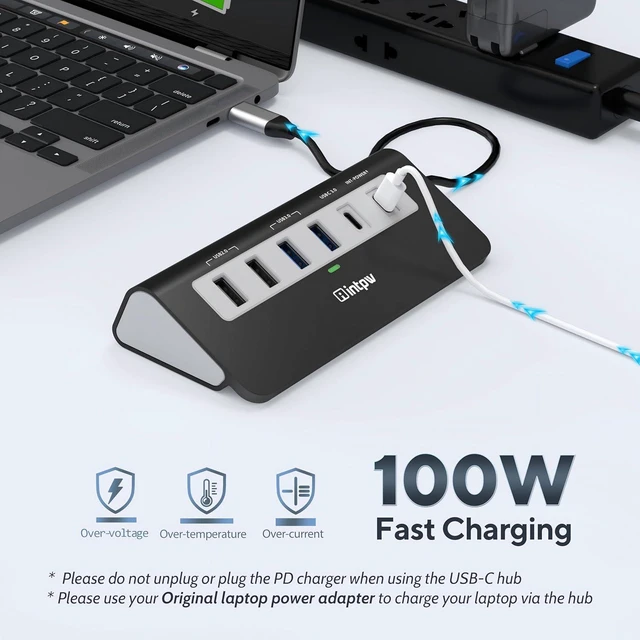 Alt view image 5 of 7 - intpw USB C Hub, P9 USB C Hub Multiport Adapter with 4K@60Hz HDMI, PD 100W, Type-C & 2 USB A 3.0 5Gbps, 2 USB A 2.0, SD/TF Card Reader, Aluminum USB Hub for Laptop, iPhone 17 Series, MacBook, iPad