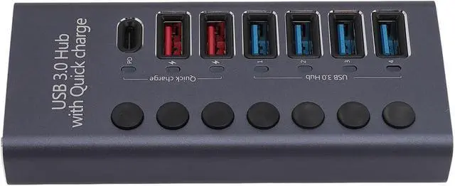 Main image of 7 Ports Powered USB 3.0 Hub, Data Transfer Ports, Fast Charging Ports with Power Adapter for 2003 XP 7 8 10, OS X, Linux 9 and Above (US Plug 100240v)