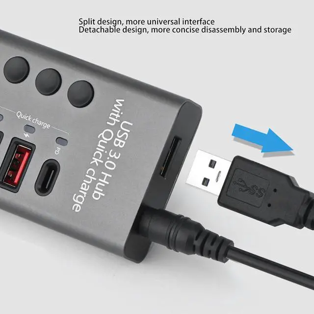 Alt view image 3 of 7 - 7 Ports Powered USB 3.0 Hub, Data Transfer Ports, Fast Charging Ports with Power Adapter for 2003 XP 7 8 10, OS X, Linux 9 and Above (US Plug 100240v)