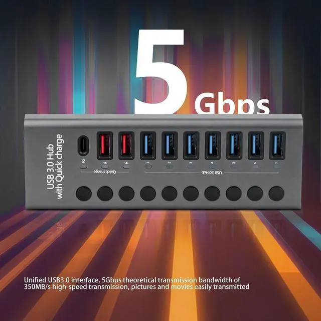 Alt view image 4 of 7 - 7 Ports Powered USB 3.0 Hub, Data Transfer Ports, Fast Charging Ports with Power Adapter for 2003 XP 7 8 10, OS X, Linux 9 and Above (US Plug 100240v)