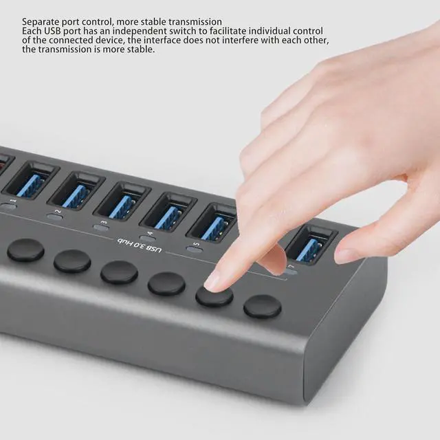 Alt view image 6 of 7 - 7 Ports Powered USB 3.0 Hub, Data Transfer Ports, Fast Charging Ports with Power Adapter for 2003 XP 7 8 10, OS X, Linux 9 and Above (US Plug 100240v)