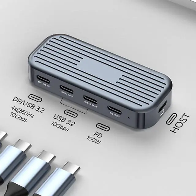 Alt view image 4 of 7 - 4K 60Hz USB C Docking Station with Video Output, 10Gbps USB C Data Ports and 100W PD Input, Aluminum Hub for Home and Travel Desk Use Type Dock Multiport Adapter Desktop Hub Home