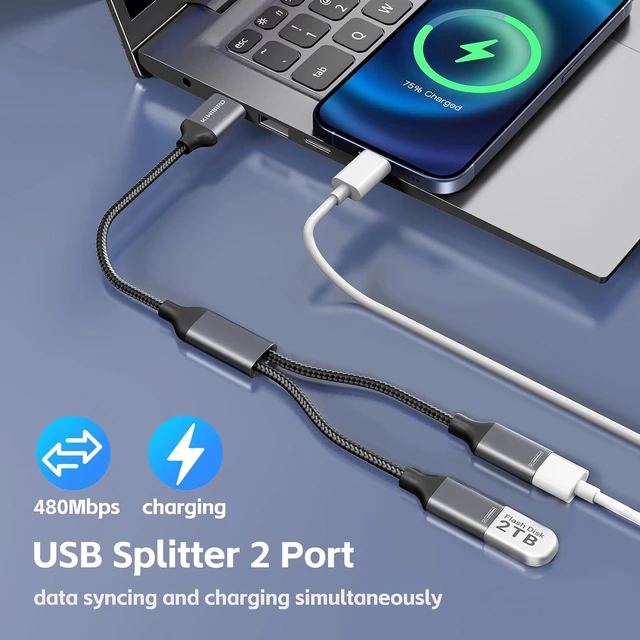 Alt view image 3 of 7 - KiwiBird USB Splitter 1 in 2 Out, USB A Splitter, Y Cable Dual Double Port Power Adapter for Charging and Data (2 Pack) for Laptop PC TV Desktop Computer Mac PS5 PS4 Xbox Keyboard Mouse