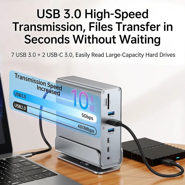 Alt view image 6 of 7 - Aluminum Alloys 15 in 1 Type C Docking Station Supports HDTV RJ45 USB3.0 Card Reader and Sound USB C Port