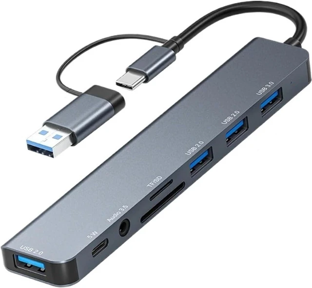 Alt view image 2 of 6 - 8-in-2 Port USB C Expander USB 3.0 Hub Type C Splitter Type C Dock Multiport 7 Port Adapter USB Expander