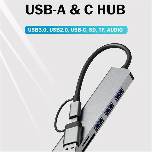 Alt view image 4 of 6 - 8-in-2 Port USB C Expander USB 3.0 Hub Type C Splitter Type C Dock Multiport 7 Port Adapter USB Expander
