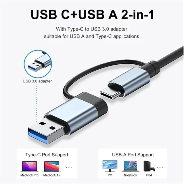 Alt view image 3 of 6 - 8-in-2 Port USB C Expander USB 3.0 Hub Type C Splitter Type C Dock Multiport 7 Port Adapter USB Expander