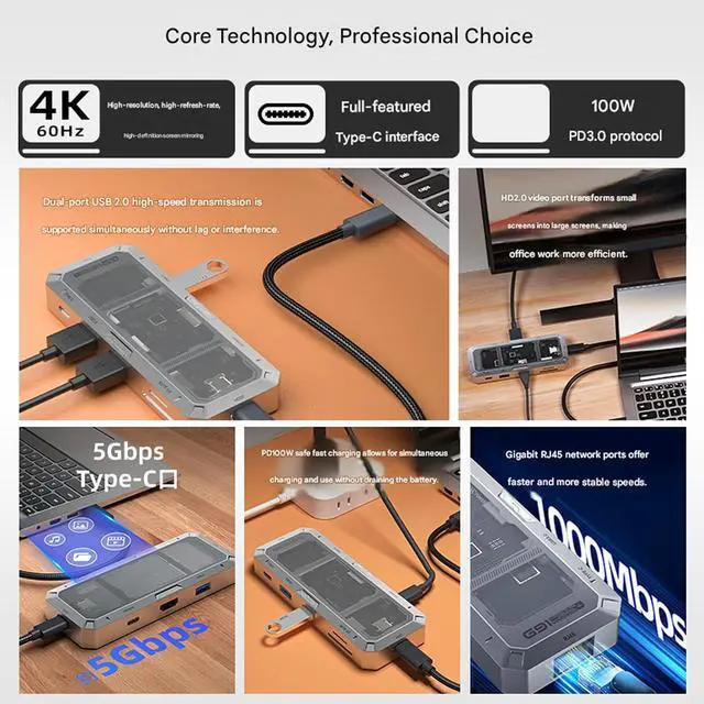 Alt view image 5 of 7 - 9 in 1 USB C Dock with Card Reader and 4K Video Output Enhances Multitasking and Efficiency USB Adapter