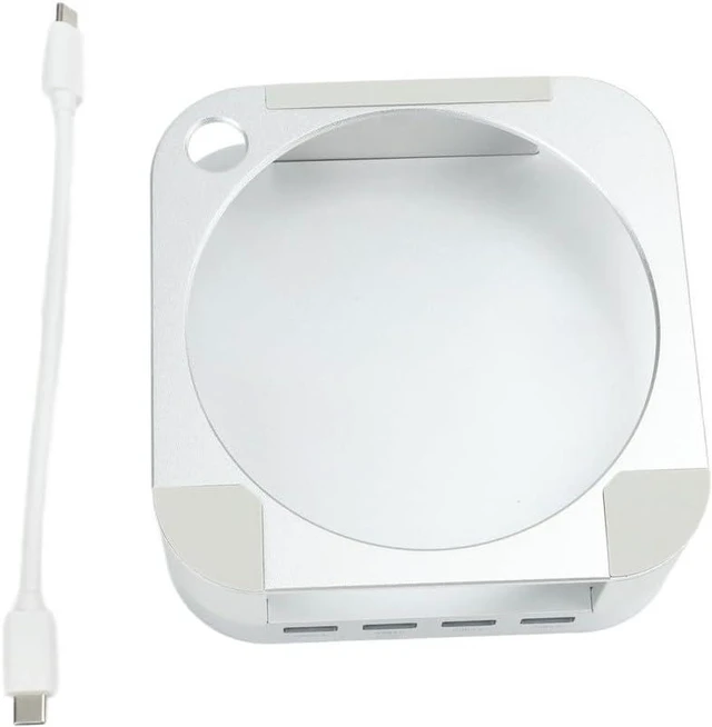 Alt view image 2 of 7 - Aluminum Docking Station for Mini, Silver Metal Holder Stand with USB 3.0 Hub Bracket, Compact Desktop Riser Base