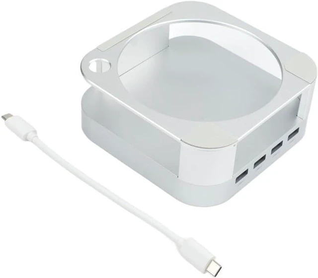 Alt view image 3 of 7 - Aluminum Docking Station for Mini, Silver Metal Holder Stand with USB 3.0 Hub Bracket, Compact Desktop Riser Base