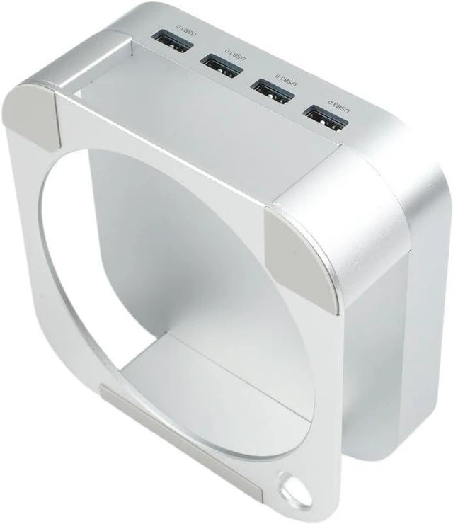 Alt view image 5 of 7 - Aluminum Docking Station for Mini, Silver Metal Holder Stand with USB 3.0 Hub Bracket, Compact Desktop Riser Base