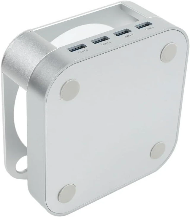 Alt view image 6 of 7 - Aluminum Docking Station for Mini, Silver Metal Holder Stand with USB 3.0 Hub Bracket, Compact Desktop Riser Base