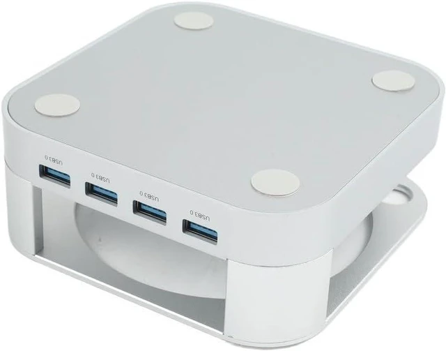 Alt view image 7 of 7 - Aluminum Docking Station for Mini, Silver Metal Holder Stand with USB 3.0 Hub Bracket, Compact Desktop Riser Base