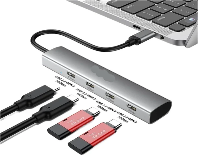 Alt view image 2 of 3 - USB C Hub USB 3.2 Hub 10Gbps 4-Port USB-C Splitter Portable Aluminum USB Type C Adapter