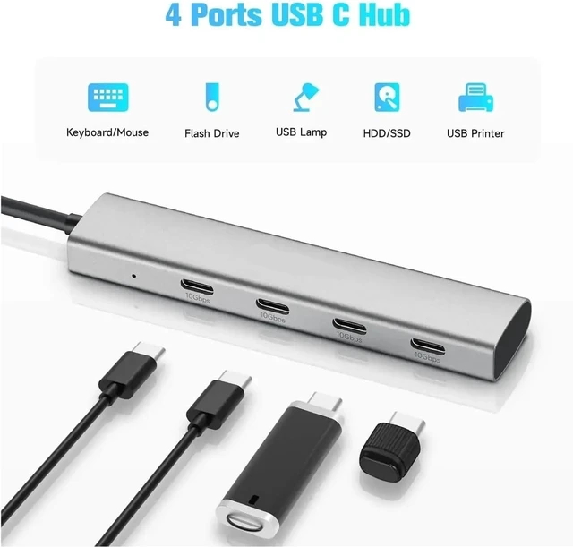 Alt view image 3 of 3 - USB C Hub USB 3.2 Hub 10Gbps 4-Port USB-C Splitter Portable Aluminum USB Type C Adapter
