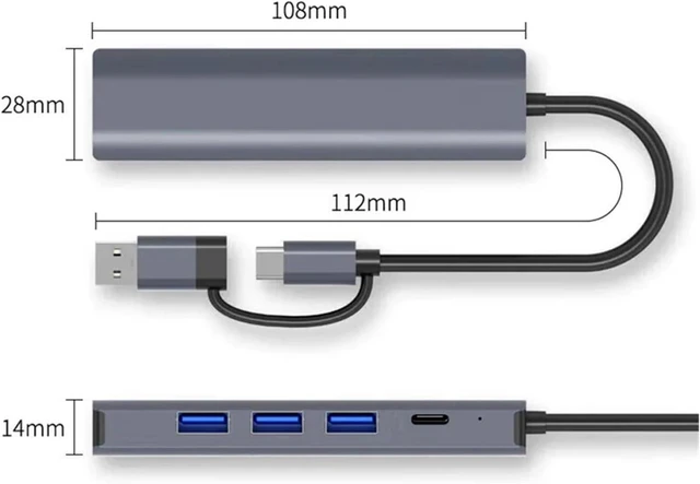 Alt view image 7 of 7 - USB C HUB USB-C USB-A Multiport Adapter Type C USB 3.0 Data Transfer Gigabit Ethernet RJ45 Docking Station