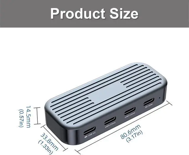 Alt view image 3 of 7 - 4K 60Hz USB C Docking Station with Video Output, 10Gbps USB C Data Ports and 100W PD Input, Aluminum Hub for Home and Travel Desk Use Type Dock Multiport Adapter Desktop Hub Home