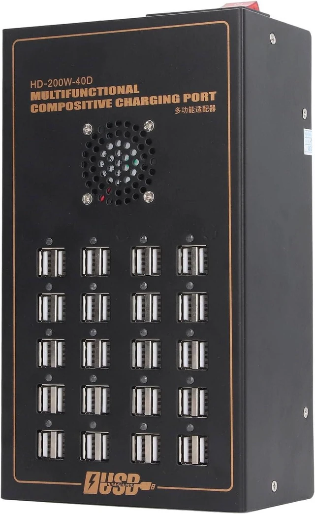 Alt view image 3 of 7 - Hyuduo Powered USB Hub Stainless Steel 20 Port USB Data Hub Splitter 170V to 240V Smart Charging Port Design for Office Classroom Workshop Device Management