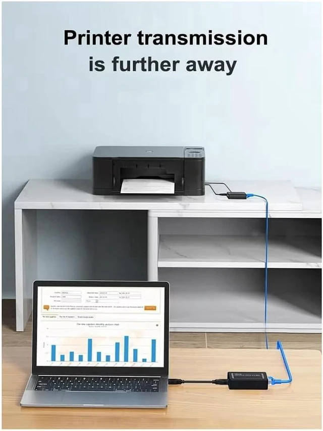 Alt view image 3 of 7 - USB Extender Over Cat6 Cable 100M 2-Port USB Hub for Printer USB