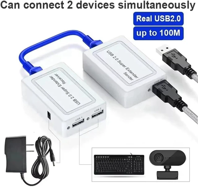Alt view image 2 of 7 - USB Extender Over Cat6 Cable 100M 2-Port USB Hub for Printer USB