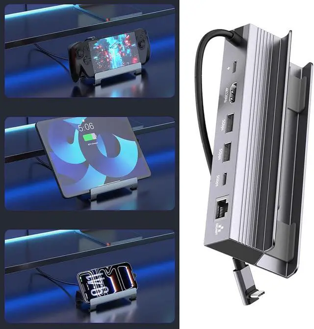 Alt view image 7 of 7 - Aluminum USB C Hubs with 4K 120Hz 3 USB Port and Gigabit for Gaming and Offices Use Gaming Dock for SteamHandheld