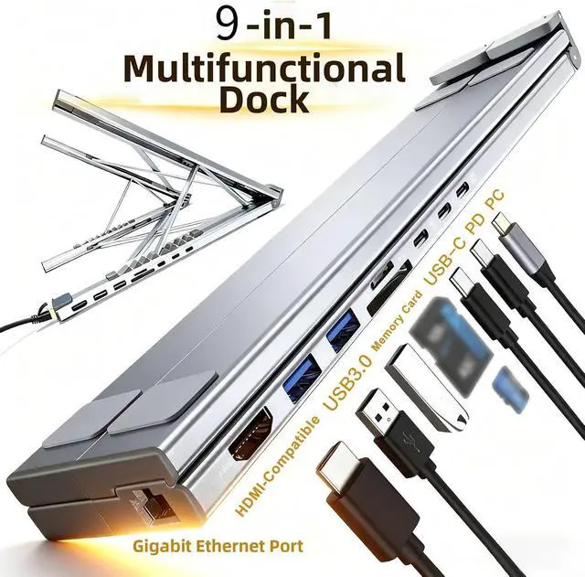 Alt view image 2 of 7 - 9-in-1 USB C Docking Station With USB 3.0 Ethernet And 100W PD Charging For Enhanced Laptop Functionality