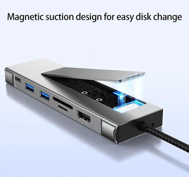 Alt view image 4 of 7 - 9 in 1 USB C Hubs with NVMes Enclosure PD100W Charging HDTV 4K 60Hz Ethernet Card Reader for Laptop USB C Adapters with HDTV