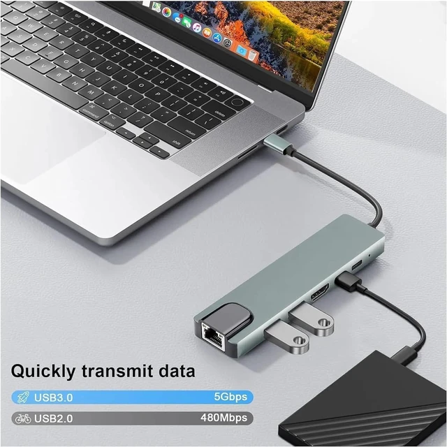 Alt view image 4 of 4 - USB C Hub Multiport Adapter,6 in 1 USBC with 4K HDMI,RJ45,USB 3.0/2.0,USB-C Docking Station
