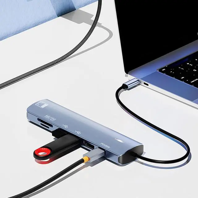 Alt view image 3 of 7 - Functional USB Type C 7 In1 Extension Dock for UHD Screen Quick Power Net Internet and External Storage Access Multiuse USB C Dock