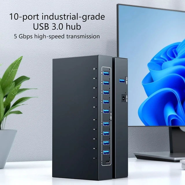 Alt view image 3 of 7 - 10 Slot USB3 Center, 5Gbps Transmission 105W Metal Housing, Charging Data for Multiple Devices, Adjust Computer Modification