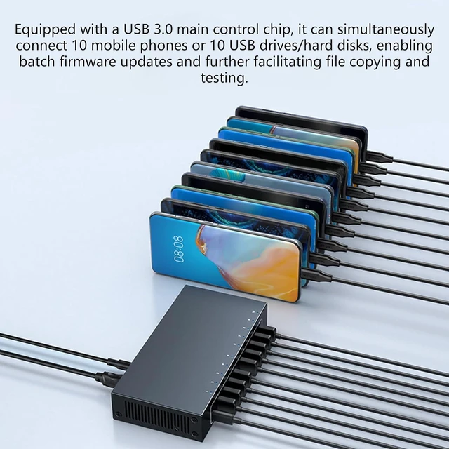 Alt view image 6 of 7 - 10 Slot USB3 Center, 5Gbps Transmission 105W Metal Housing, Charging Data for Multiple Devices, Adjust Computer Modification