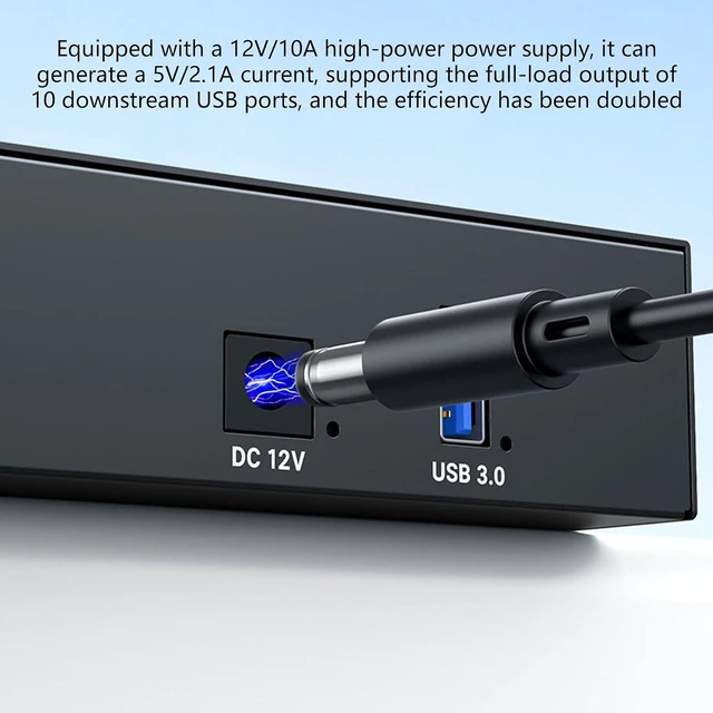 Alt view image 5 of 7 - 10 Slot USB3 Center, 5Gbps Transmission 105W Metal Housing, Charging Data for Multiple Devices, Adjust Computer Modification