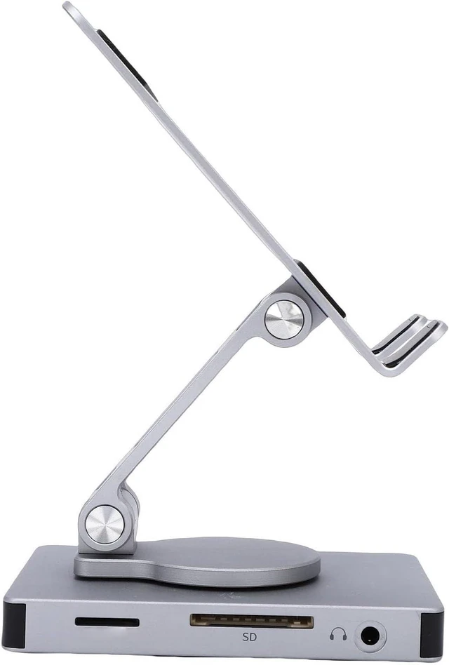 Alt view image 2 of 7 - Zyyini 8 in 1 Type C Hub Docking Station for Tablets and Phones Adjustable Stand for Work and Gaming Gray Aluminum Alloy