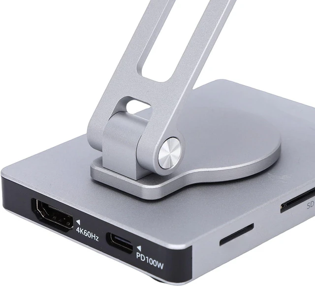 Alt view image 6 of 7 - Zunate Tablet Docking Station Stand, Rotating 8 in 1 Type C Hub with 4K 60Hz Output, Memory Card Slot, 100W PD Fast Charge, RJ45, USB 3.0 Ports for Cellphone and Tablet