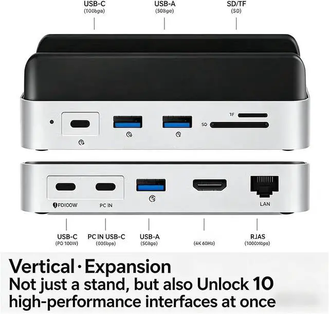 Alt view image 3 of 7 - Professional Expansion Dock for 8TB Enclosure, 4K Video RJ45 Networking, Multiple USB Ports Multiple USB Ports