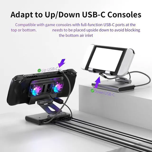 Alt view image 5 of 7 - 6 in 1 Gaming Docking Station with Double Fan Cooling Stand Multiple Port for Handheld Game Console Game Console Docking Station