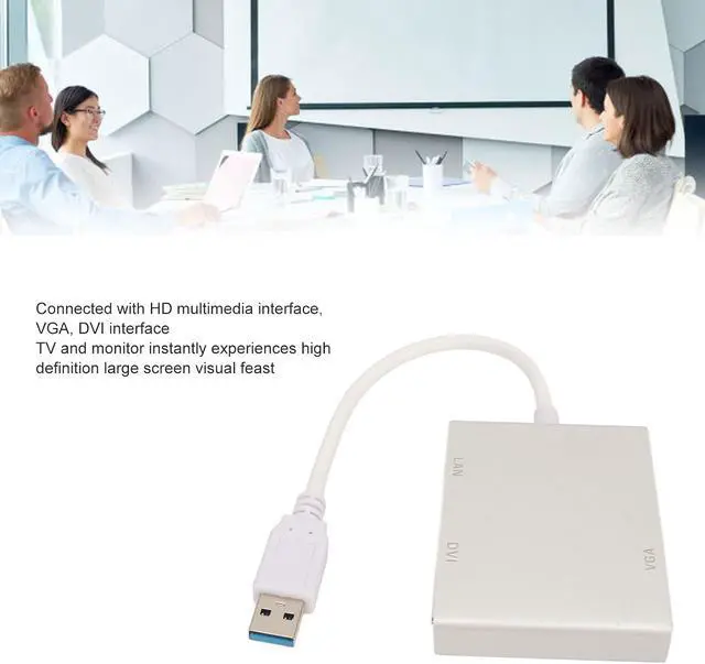 Alt view image 6 of 7 - USB 3.0 Video Adapter 4 in 1 Multiport Hub with VGA DVI HDMI RJ45 Ports Aluminum Alloy Shell for Monitors Projectors Televisions Computers