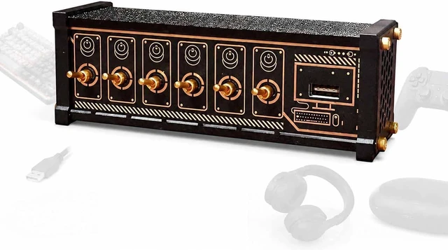 Main image of 6 Ports USB C Switcher, Cyberpunk USB Docking Station with 6 Port USB Docking Station, 9 USB Convenient Input Ports, Button Switch, Data Transmission, for Tablets, and Gadgets