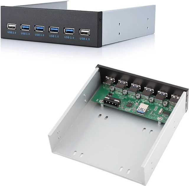 Alt view image 2 of 7 - 19 - Pin to 4×USB3.0 + 2×USB2.0 6 - Port Metal Front Panel USB Hub, Front Panel USB3.0 and USB2.0 Expansion, for Desktop PC with Vacant 5.25 Inch Bay and 20 - Pin USB3.0