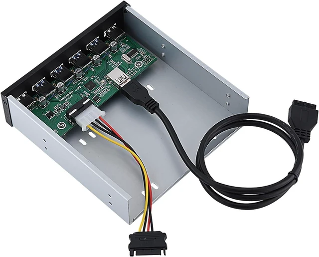 Alt view image 4 of 7 - 19 - Pin to 4×USB3.0 + 2×USB2.0 6 - Port Metal Front Panel USB Hub, Front Panel USB3.0 and USB2.0 Expansion, for Desktop PC with Vacant 5.25 Inch Bay and 20 - Pin USB3.0