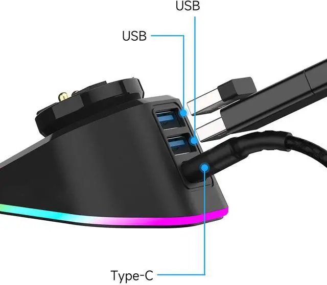 Alt view image 3 of 7 - Auto Charging Dock for G502 / G502X / with Double USB Interfaces and Color Controlled Lighting Fast Charging Dock