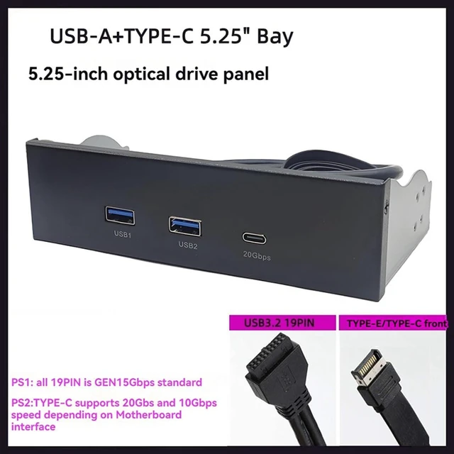 Alt view image 4 of 7 - 2X USB Front Panel for PC 2Port USB 3.2 GEN1 5Gbps+ 1Port Type-C 10Gbps/20Gbps Hub for Desktop 5.25inch Floppy Drive Bay